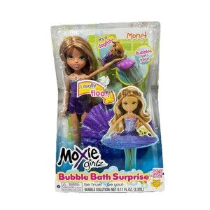 NEW Moxie Girlz MGA Monet With Dog Fish Bubble Bath Surprise Doll Purple 2014